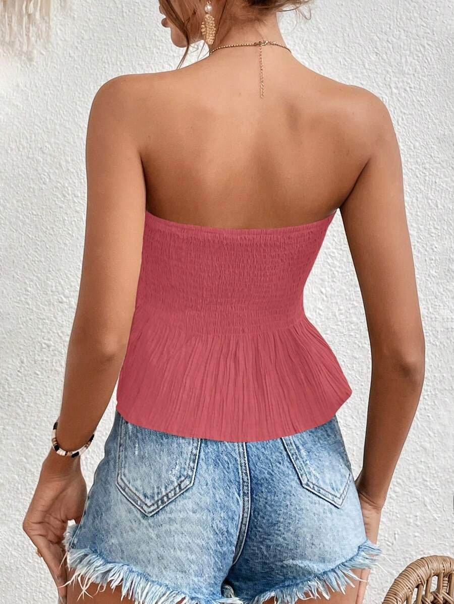 SHEIN Frenchy Top Envolvente Sin Tirantes Con Textura Sólida Mujer