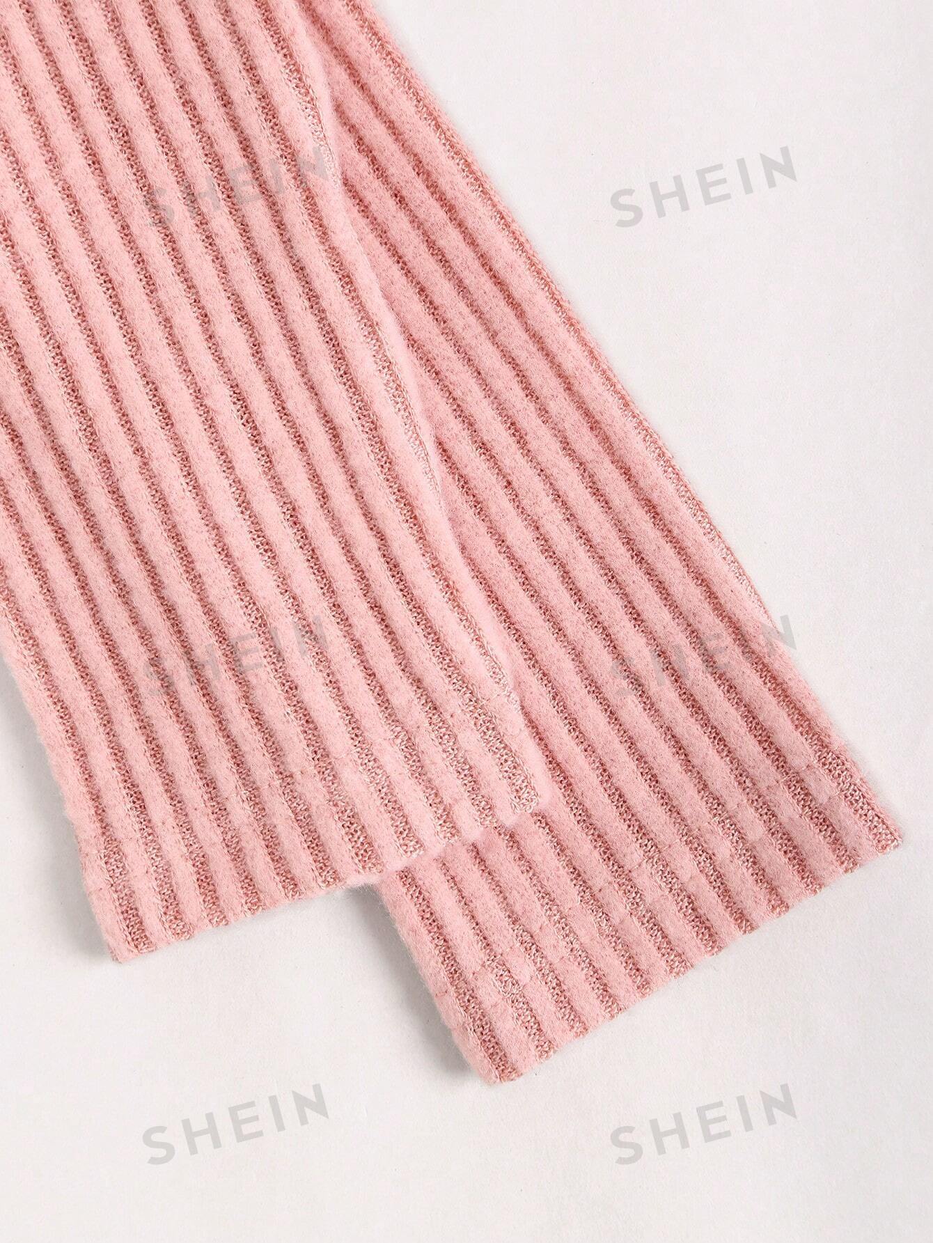 SHEIN EZwear Camiseta De Punto De Hombro Irregular En Tonos Sólidos Con Costilla mujer