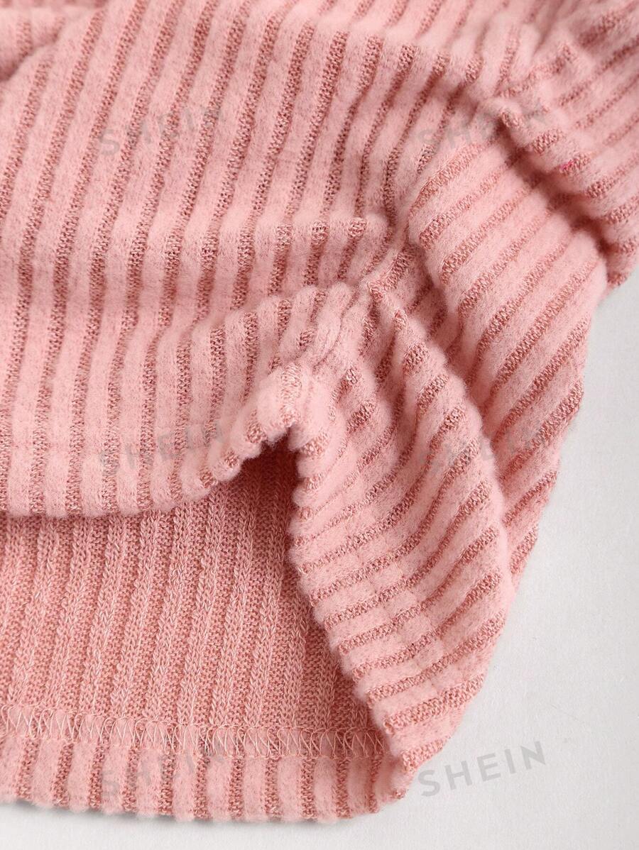 SHEIN EZwear Camiseta De Punto De Hombro Irregular En Tonos Sólidos Con Costilla mujer