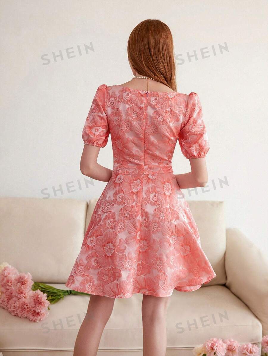 SHEIN MOD Vestido De Manga Corta Con Estampado Floral Para Mujer