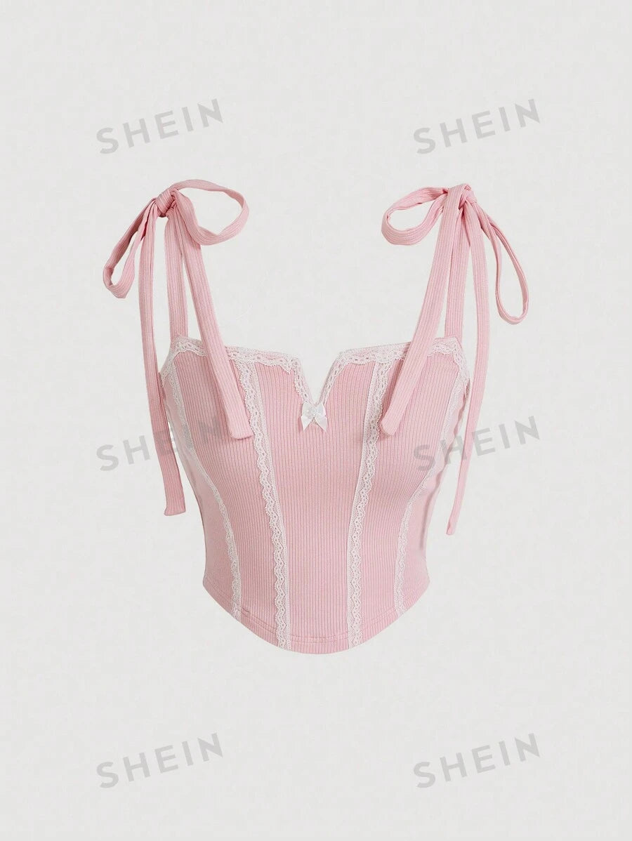 SHEIN MOD Blusa De Encaje Con Espagueti En Camisola De Mujer Con Dobladillo Asimétrico mujer