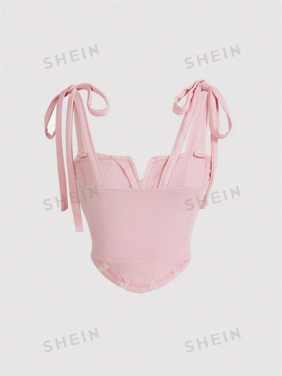 SHEIN MOD Blusa De Encaje Con Espagueti En Camisola De Mujer Con Dobladillo Asimétrico mujer