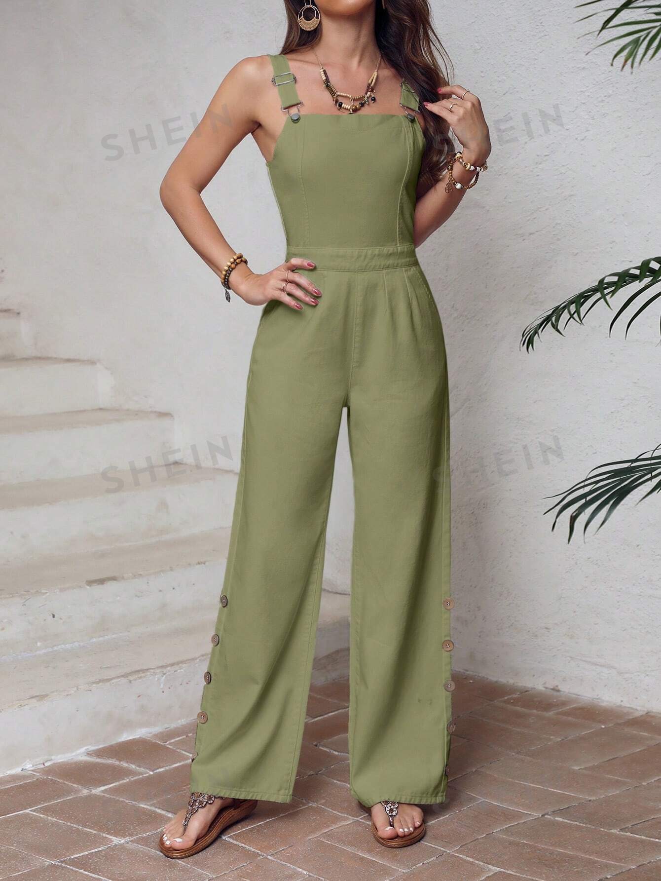 SHEIN LUNE Peto Monocromático Para Mujer Decorado Con Botones