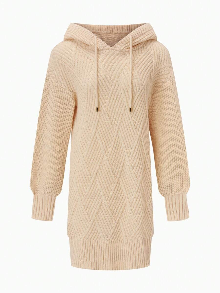 SHEIN LUNE Vestido De Suéter Con Capucha De Hombro Caído De Color Sólido Con Cordón Mujer