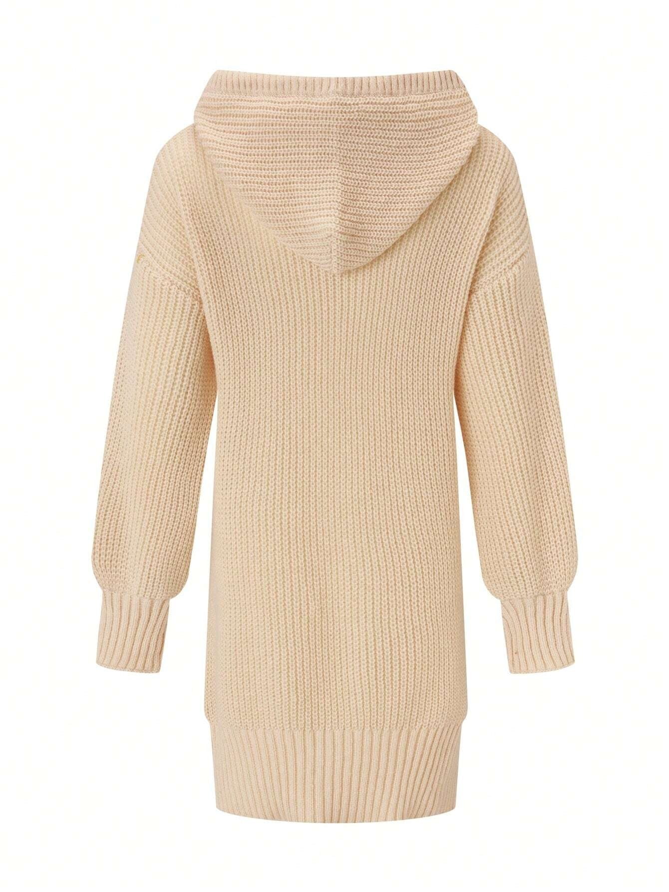SHEIN LUNE Vestido De Suéter Con Capucha De Hombro Caído De Color Sólido Con Cordón Mujer
