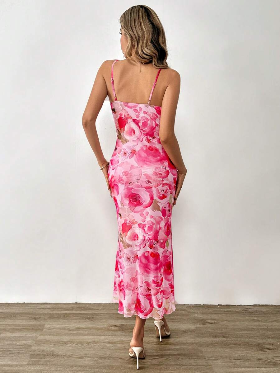 SHEIN Tall Vestido De Cuerpo Largo De Verano Ajustado Con Estampado Floral Para Las Vacaciones De Primavera
