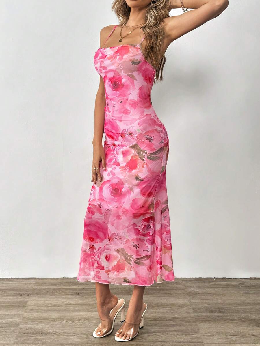 SHEIN Tall Vestido De Cuerpo Largo De Verano Ajustado Con Estampado Floral Para Las Vacaciones De Primavera