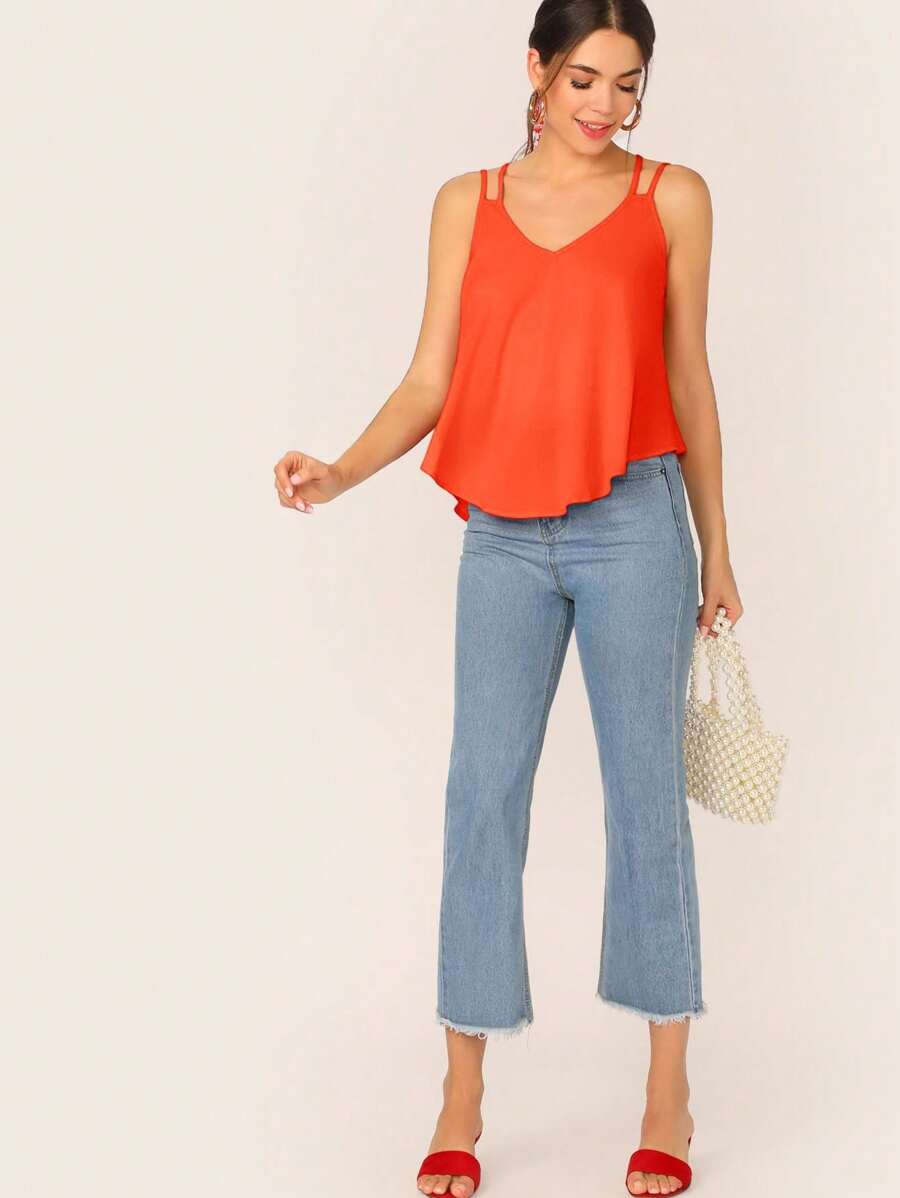 SHEIN Essnce Camisola para mujer de verano casual, de unicolor, de cuello en V suelta y combinable para cualquier ocasión