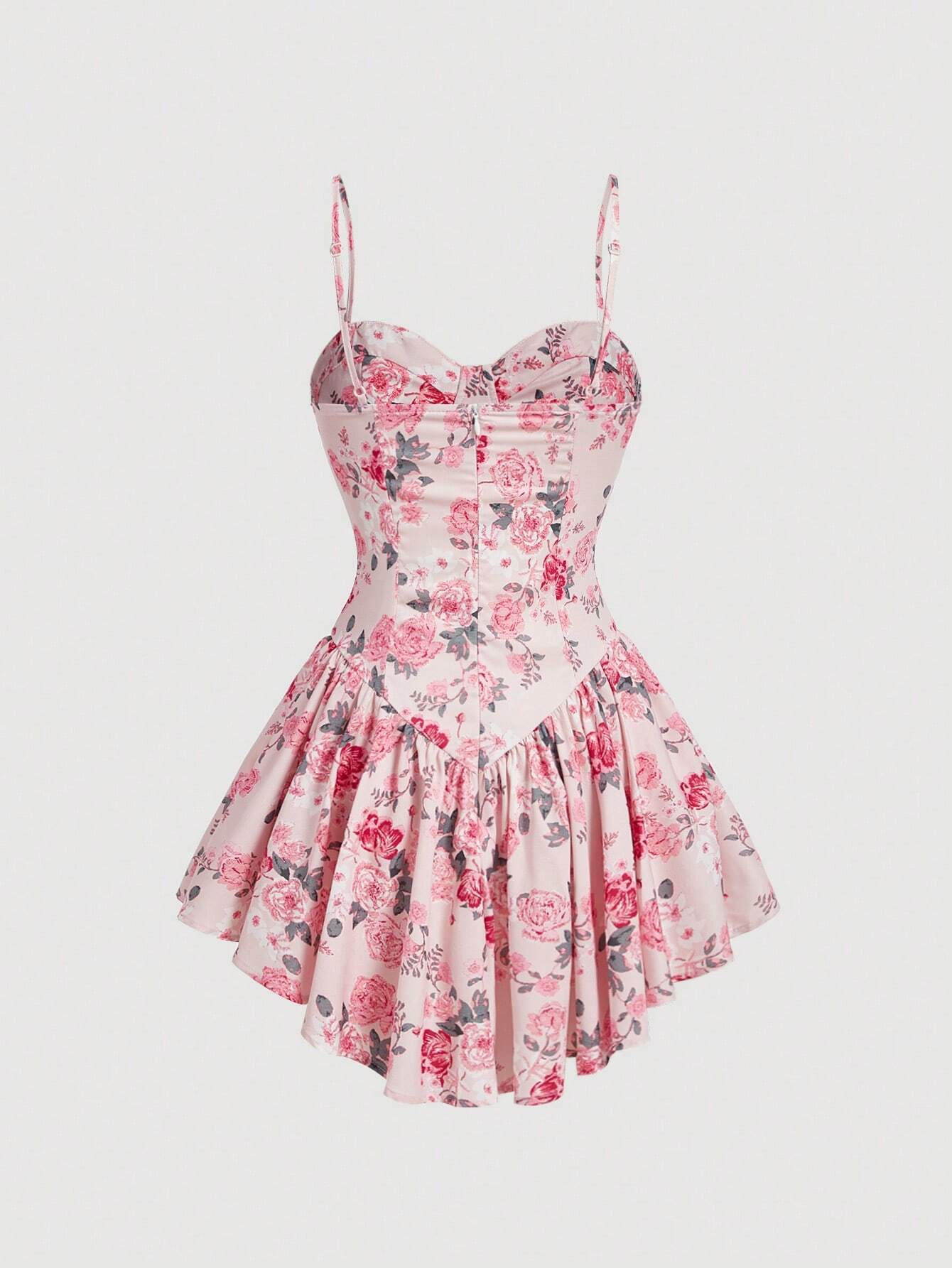 SHEIN MOD Vestido de flores para señoras con estilo de vacaciones, dobladillo y lazos de hombro con volantes, verano