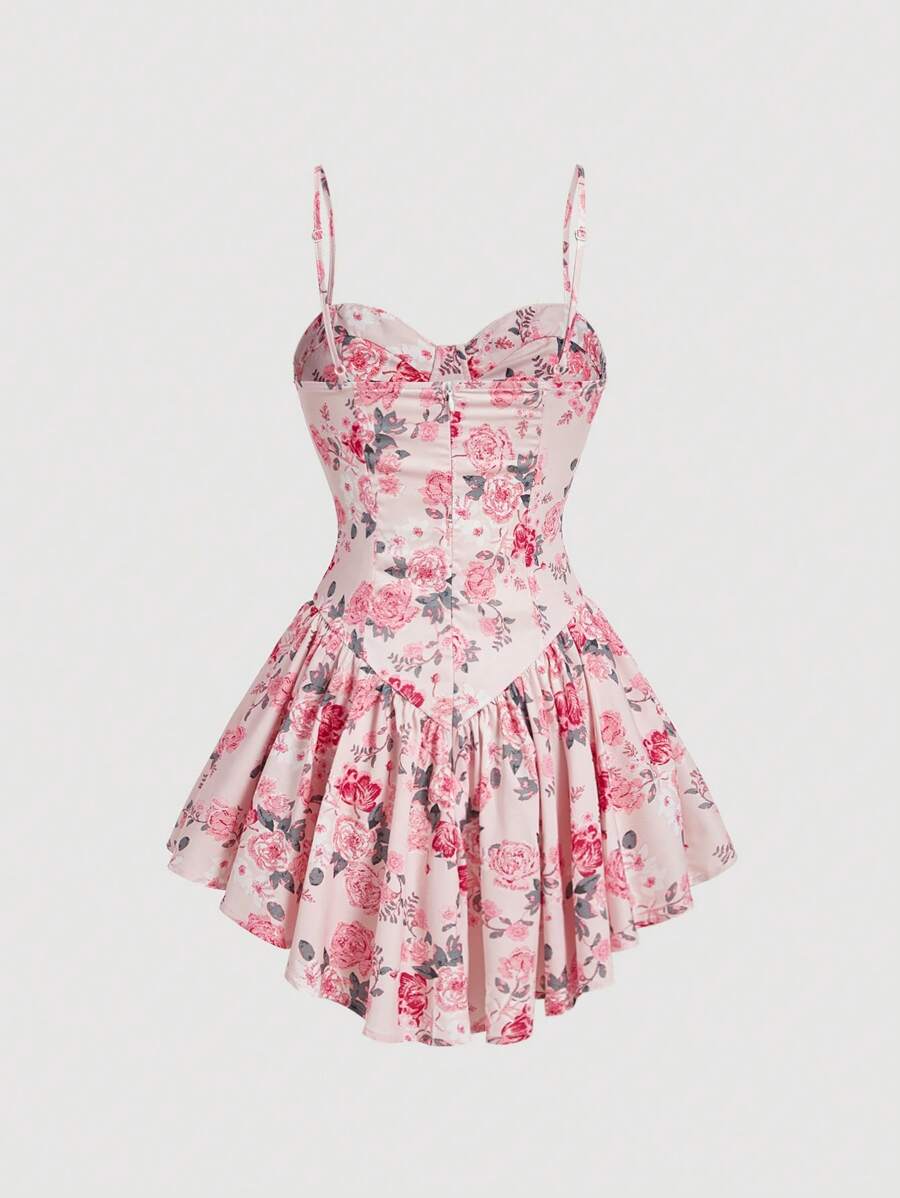 SHEIN MOD Vestido de flores para señoras con estilo de vacaciones, dobladillo y lazos de hombro con volantes, verano