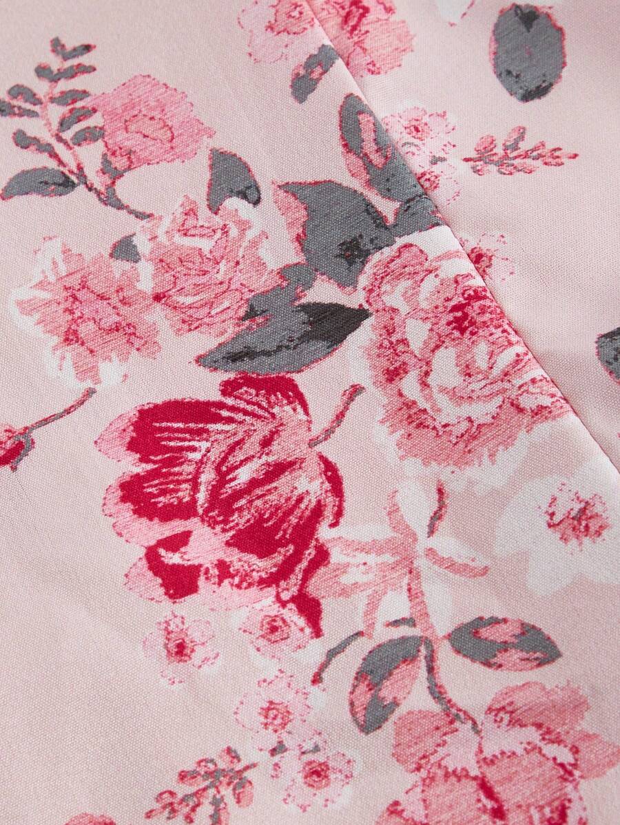 SHEIN MOD Vestido de flores para señoras con estilo de vacaciones, dobladillo y lazos de hombro con volantes, verano