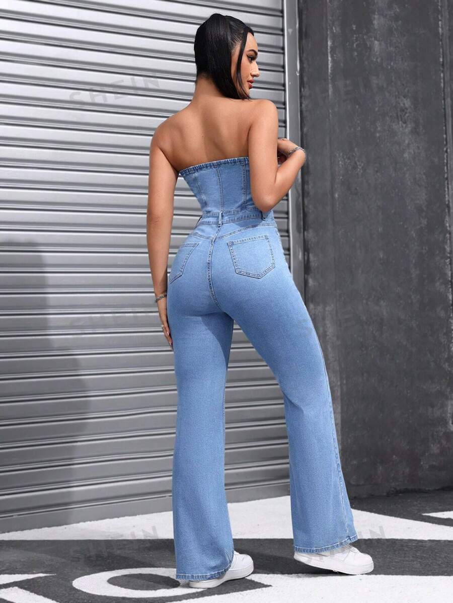 SHEIN EZwear Petos y monos de mezclilla para mujer
