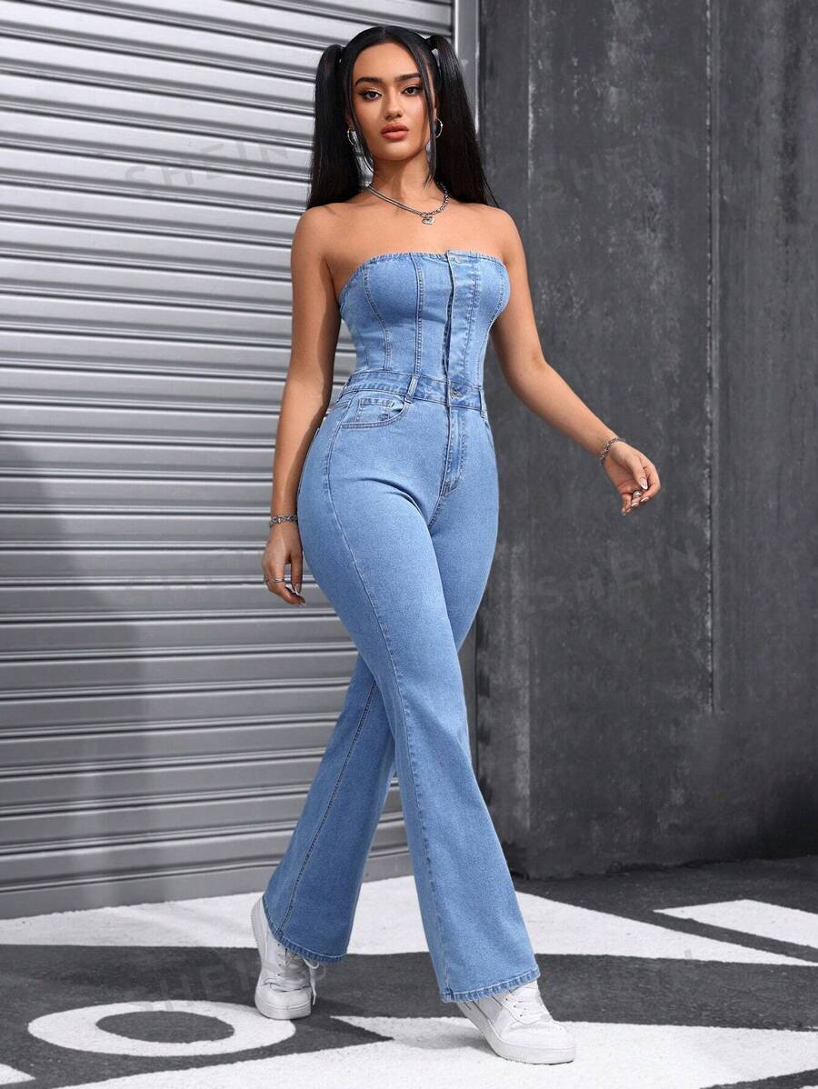 SHEIN EZwear Petos y monos de mezclilla para mujer