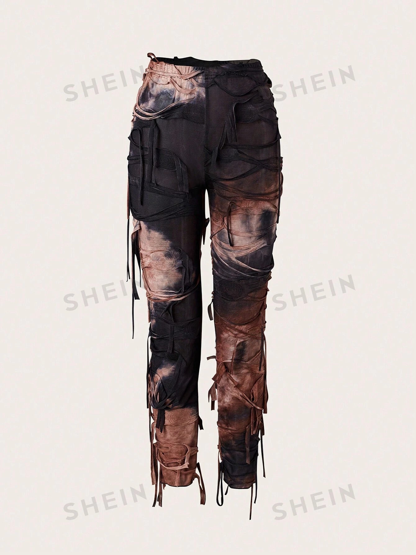 SHEIN ICON Conjunto de top tubo y pantalón largo asimétrico de red con estampado tie-dye para mujer, sexy y de verano