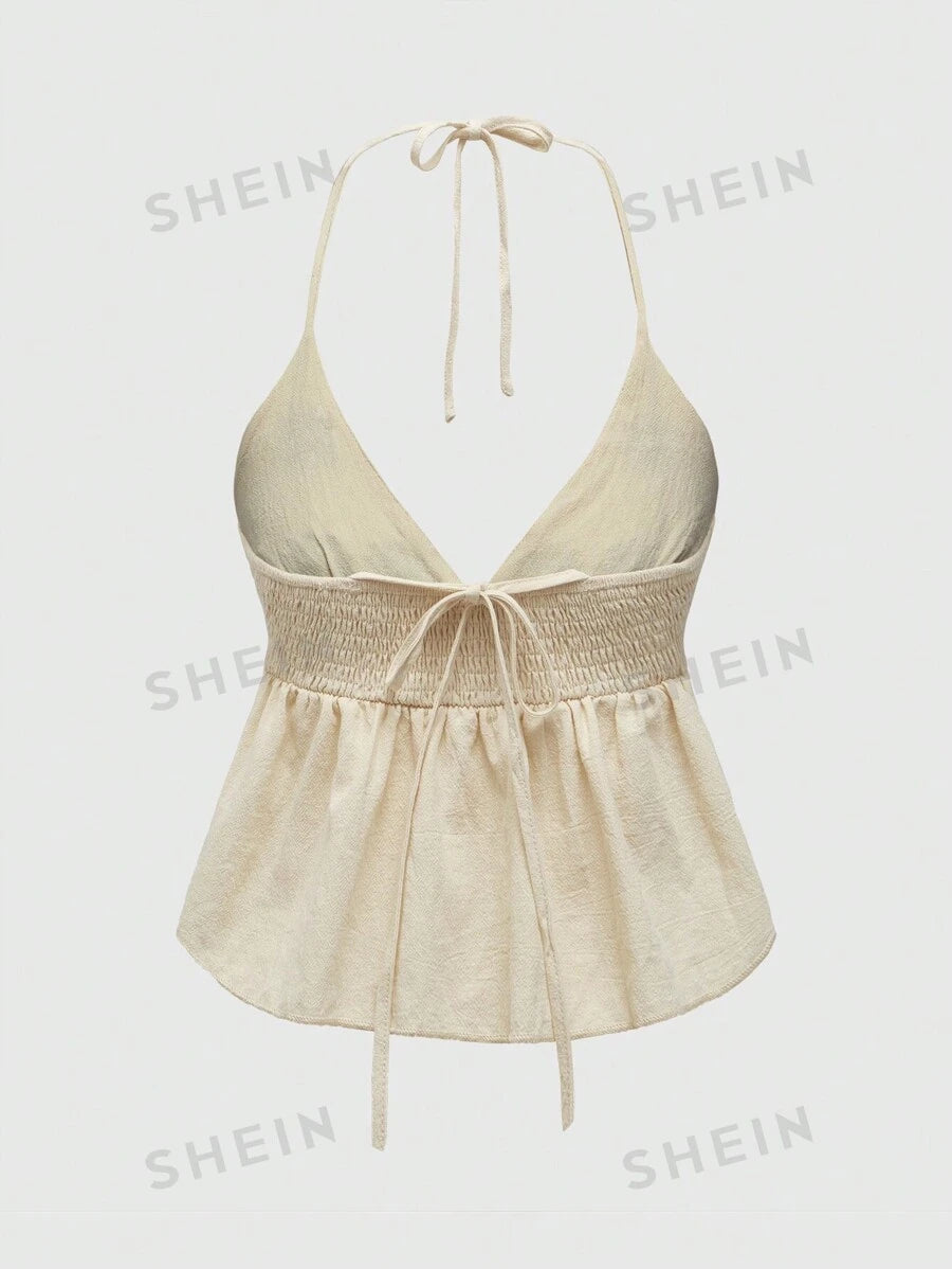 ROMWE Hippie Camiseta sin mangas para mujer con tirantes bordados de muñeca de algodón hippie y lazo de moño