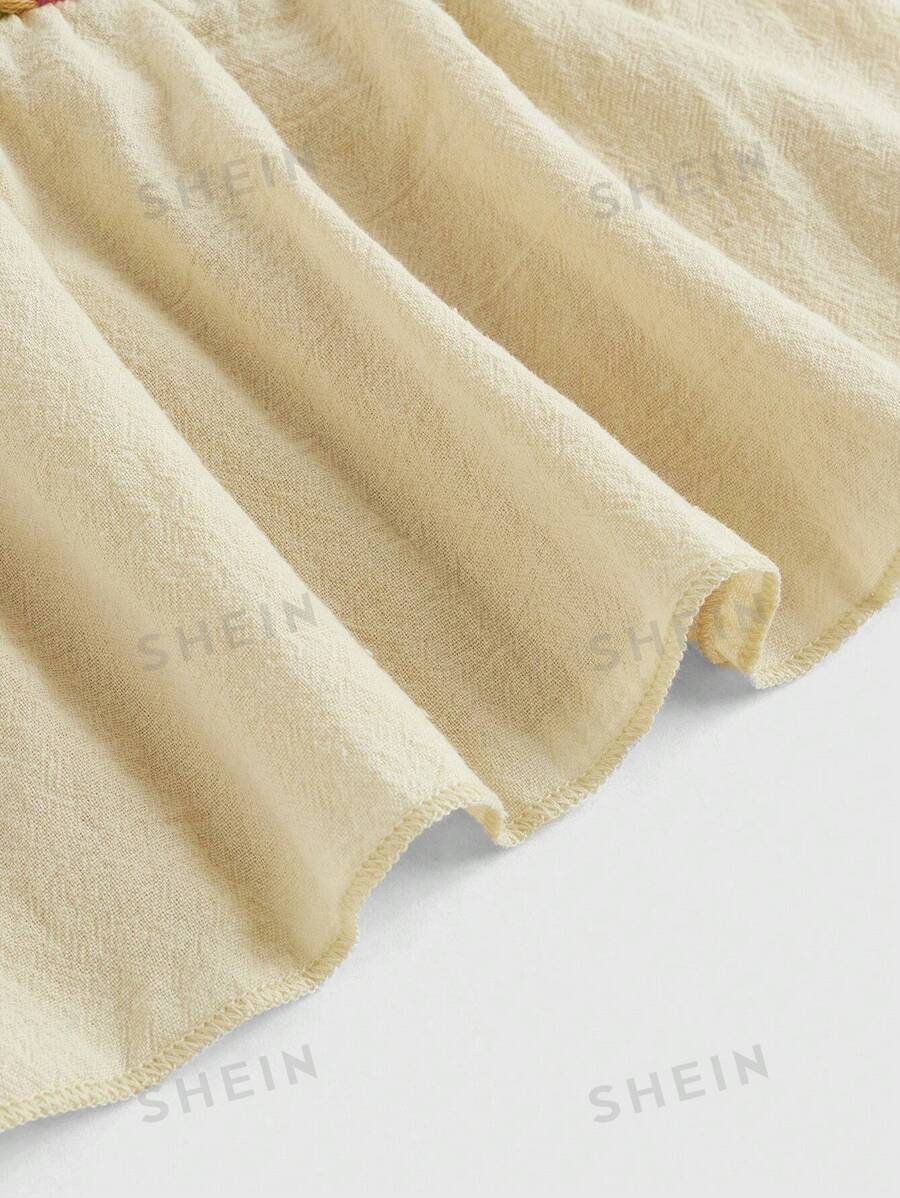 ROMWE Hippie Camiseta sin mangas para mujer con tirantes bordados de muñeca de algodón hippie y lazo de moño