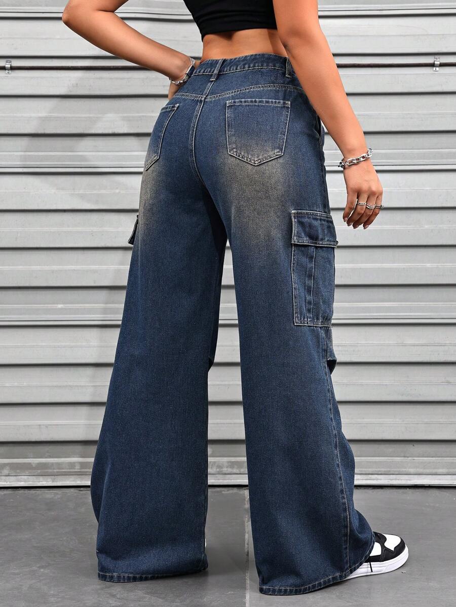 SHEIN ICON Pantalón de carga de mezclilla vintage elegante para mujer