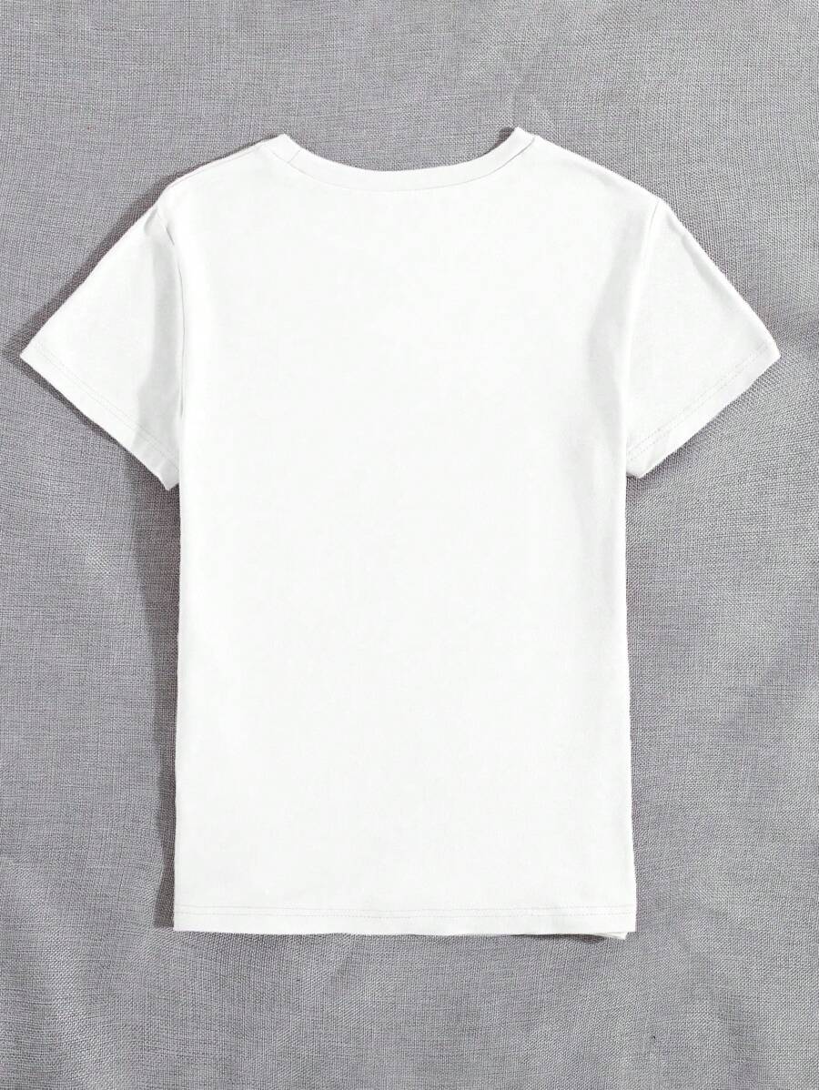 SHEIN LUNE Camiseta con gráficos de letras divertidas de gato enojado para mujer - 'Cada persona mayor tiene un corazón joven' Impresión de letras en cuello redondo y manga corta