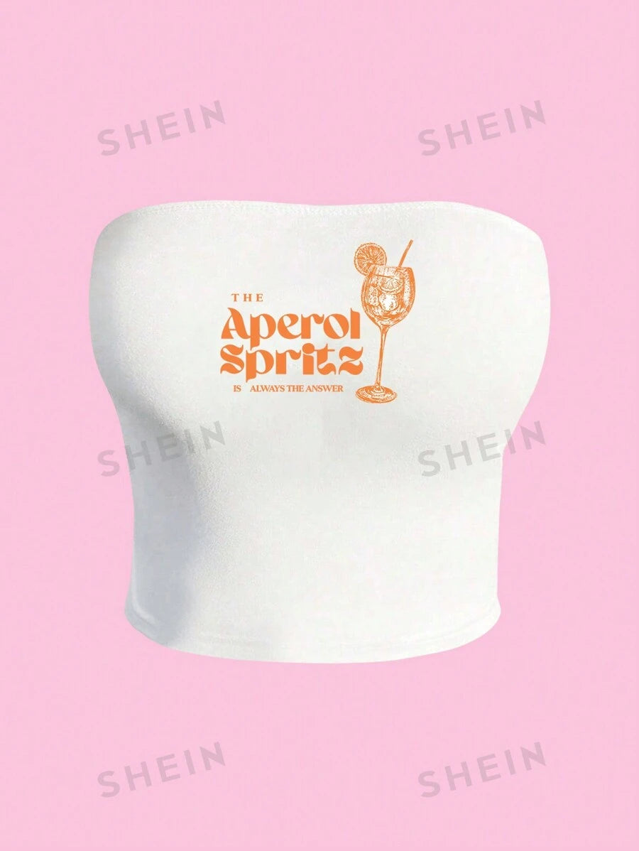 SHEIN EZwear Blusa casual de verano para mujer con estampado de letras y top de tubo