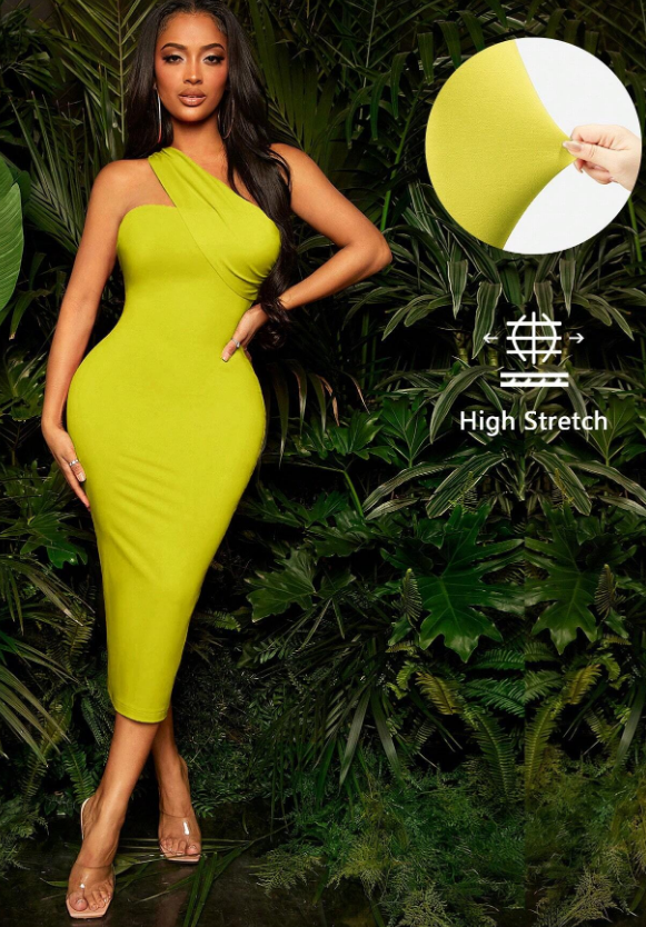 SHEIN SXY Vestido De Cuerpo Sólido De Alta Elasticidad Con Cuello Asimétrico Para Mujer