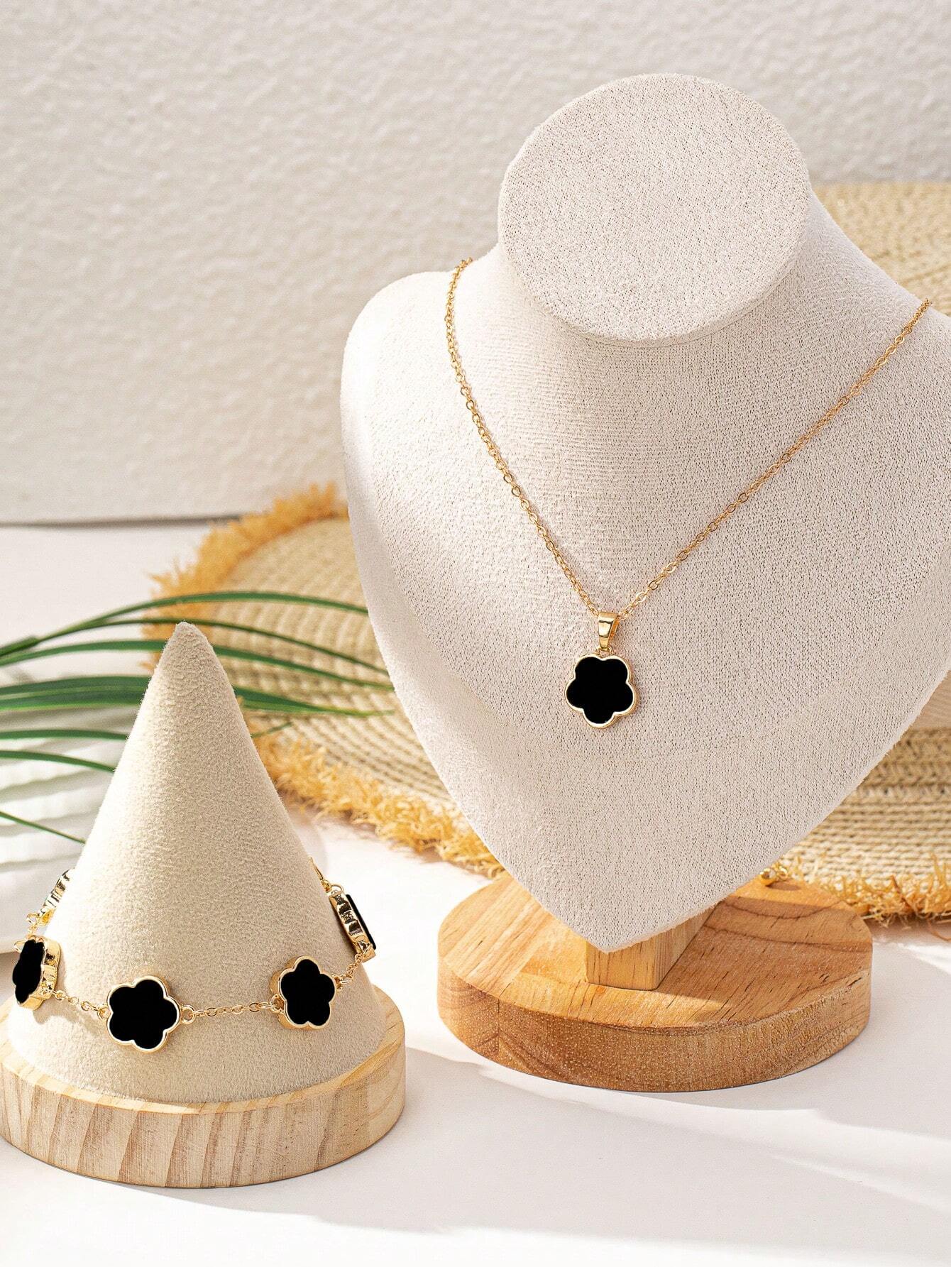 1 Conjunto De Collar De Dije Con Trébol De La Suerte Del Estilo De La Playa Y Pulsera Encantadores Y Modernos, Joyería Bohemia, Perfecto Regalo Del Día De La Madre Para Uso Diario Para Mujeres