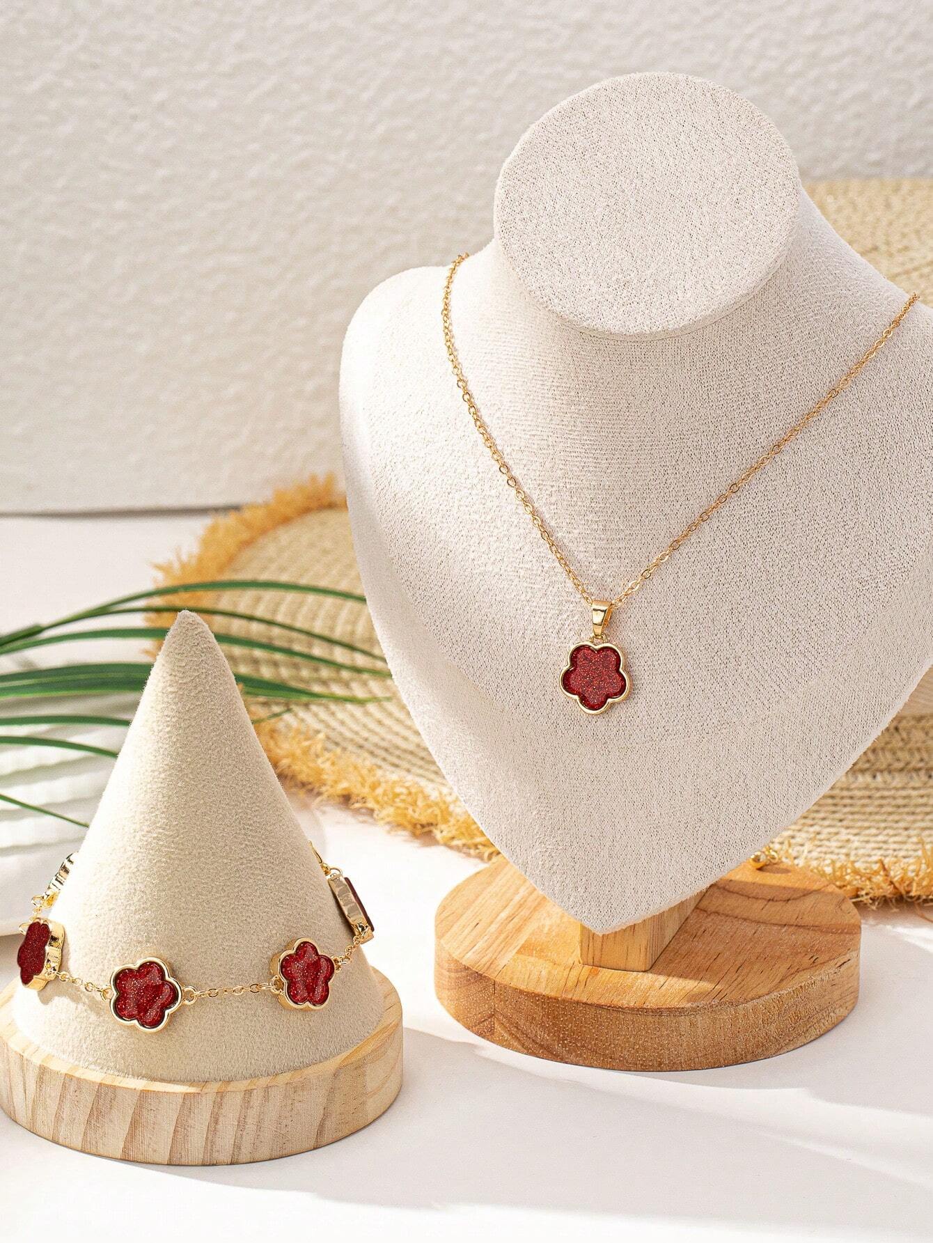 1 Conjunto De Collar De Dije Con Trébol De La Suerte Del Estilo De La Playa Y Pulsera Encantadores Y Modernos, Joyería Bohemia, Perfecto Regalo Del Día De La Madre Para Uso Diario Para Mujeres