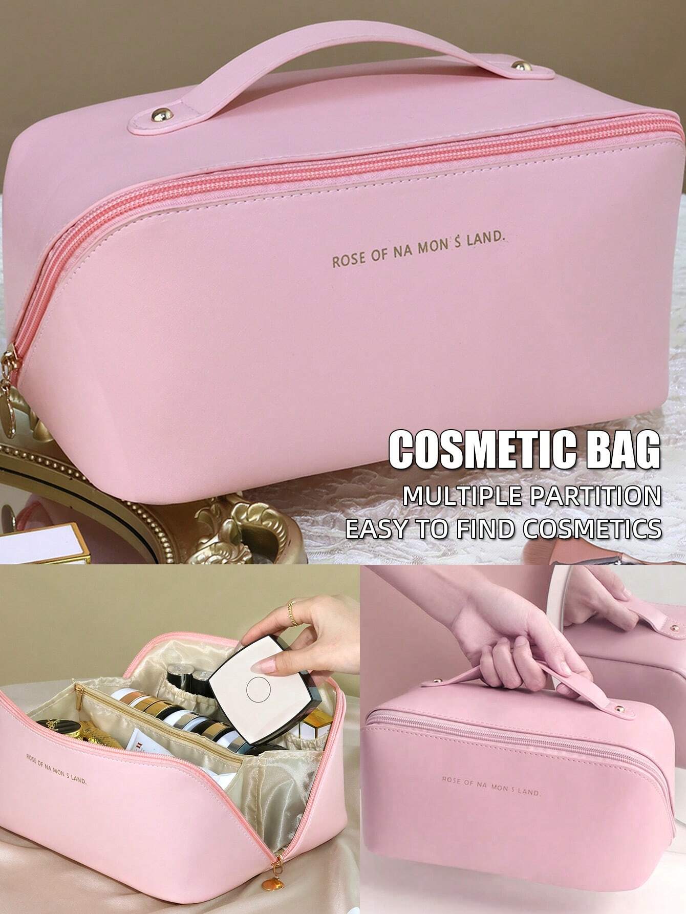 1 bolsa de cosméticos con forma de nube rosa, bolsa de artículos de tocador de viaje multifuncional con ranura para cepillo, organizador de maquillaje portátil, fácil de limpiar Black Friday.