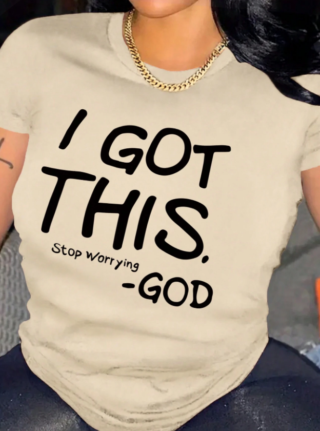SHEIN EZwear Camiseta De Manga Corta Con Letras Impresas Para Mujer