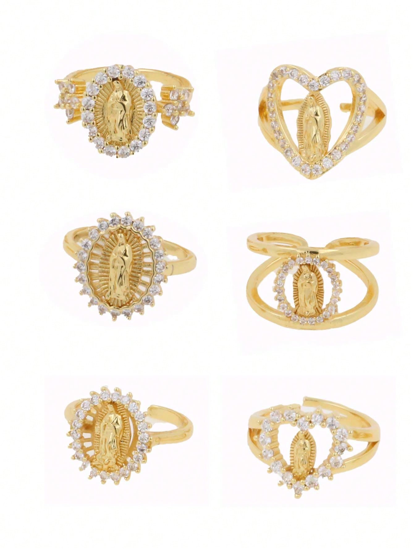 1 pieza Anillo ajustable para mujeres y hombres con retrato de la Virgen María, chapado en cobre con oro de 18 K e incrustado con circonia, de moda y sencillo, adecuado para el uso diario