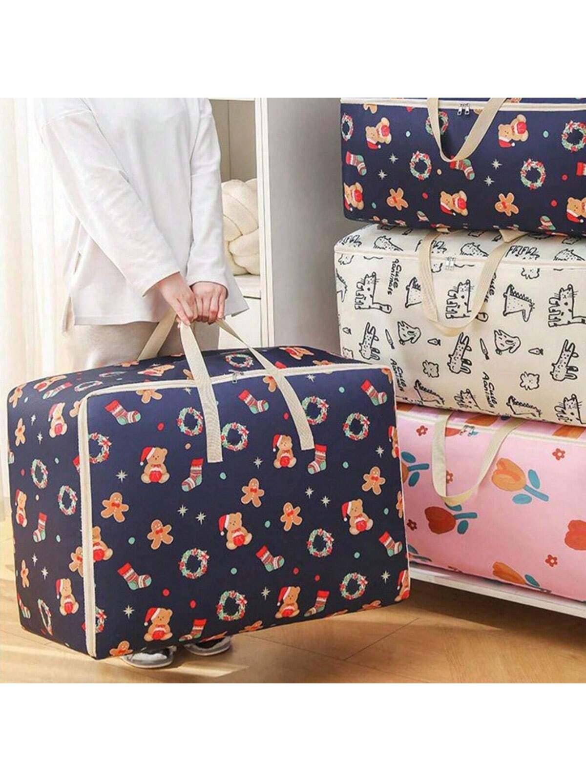 1 pieza Bolsa de almacenamiento de tela Oxford grande, bolso de mano para estudiantes, bolsa de embalaje para mudanzas, bolsa de almacenamiento de ropa a prueba de humedad, bolsa de almacenamiento de ropa portátil de tela no tejida