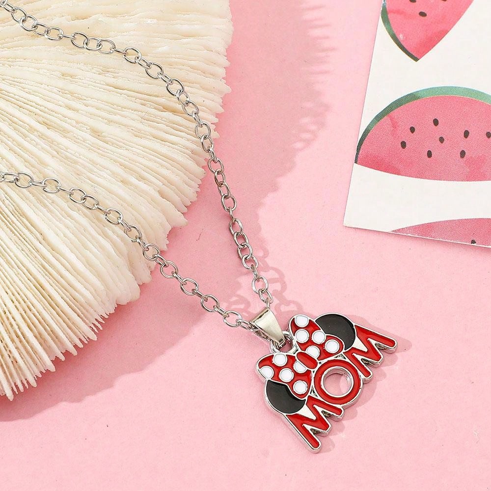 1 pieza Collar colgante de joyería de moda para damas con colgante de la letra "MOM" y de Disney Animation Mickey Mouse Minnie Mouse