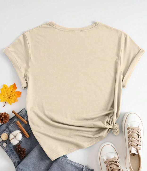 SHEIN EZwear Camiseta De Manga Corta Con Letras Impresas Para Mujer