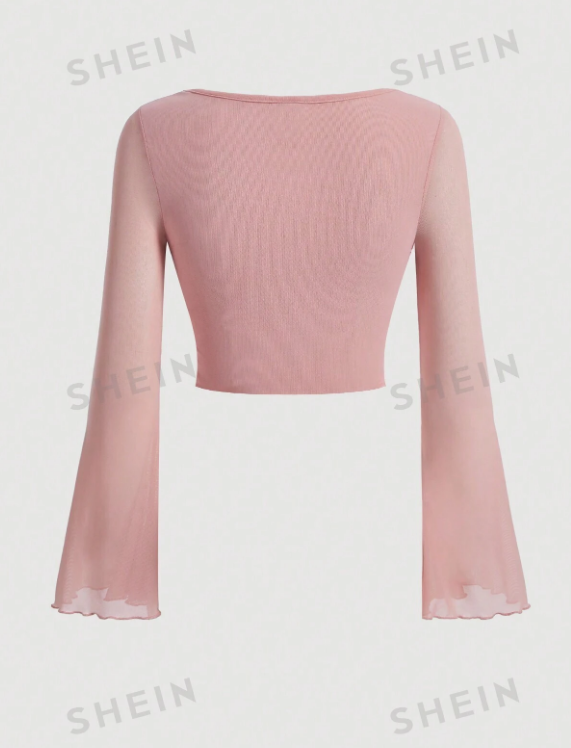 SHEIN MOD Camiseta Con Mangas Acampanadas Y Parte Delantera Anudada