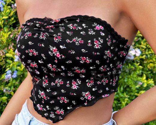 SHEIN WYWH Top De Tubo De Encaje Floral De Vacaciones Para Mujeres