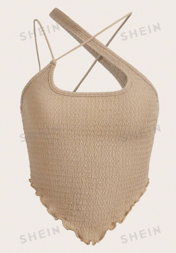 SHEIN ICON Top crop de hombros asimétricos con abertura bajo pañuelo