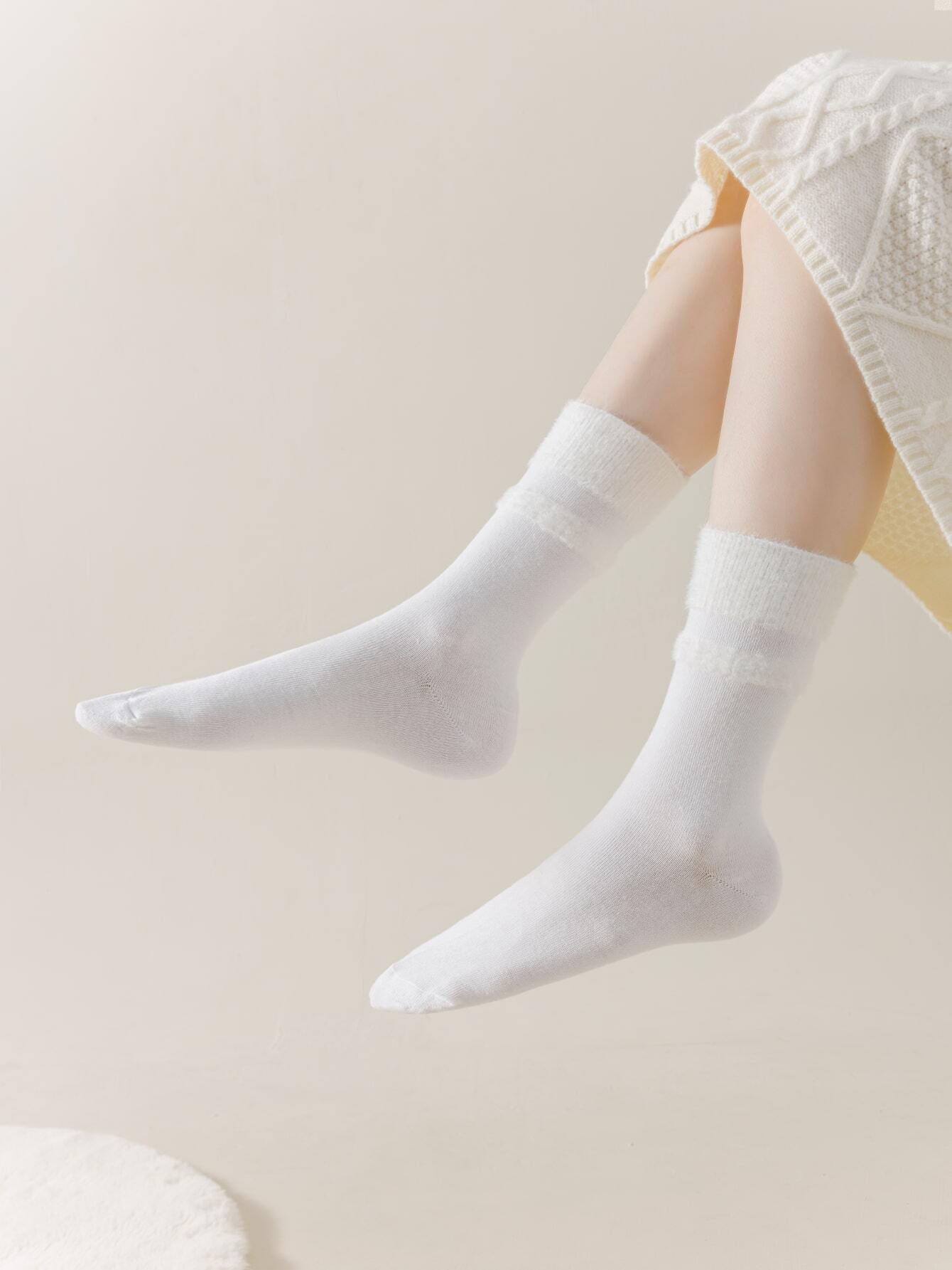 3 pares de calcetines para mujeres, de unicolor, respirables y cálidos con peluche, nuevos lanzamientos de otoño, calcetines esponjosos