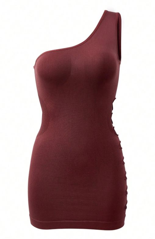 Vestido Bodycon De Manga Sisa Con Un Hombro Descubierto Y Detalle De Encaje En El Lateral Para Mujer