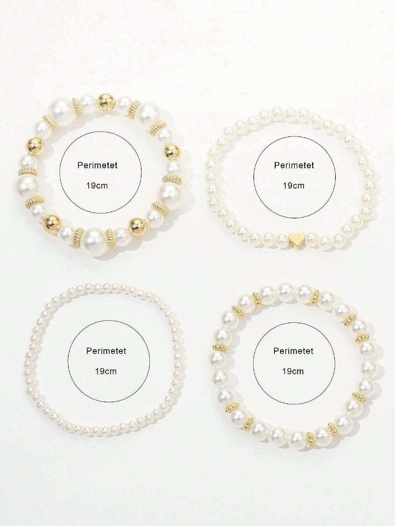 4 piezas/set Pulsera a la moda con cuentas y diseño de corazón, set de pulseras de perlas falsas
