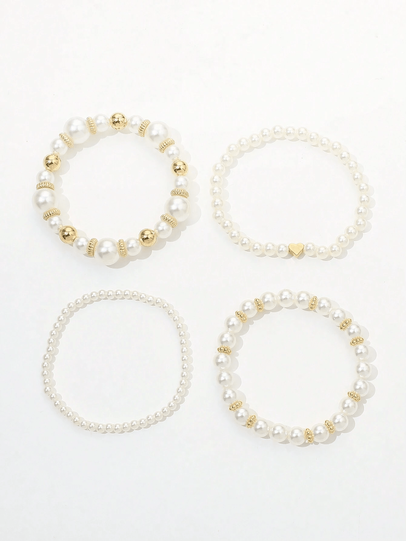 4 piezas/set Pulsera a la moda con cuentas y diseño de corazón, set de pulseras de perlas falsas