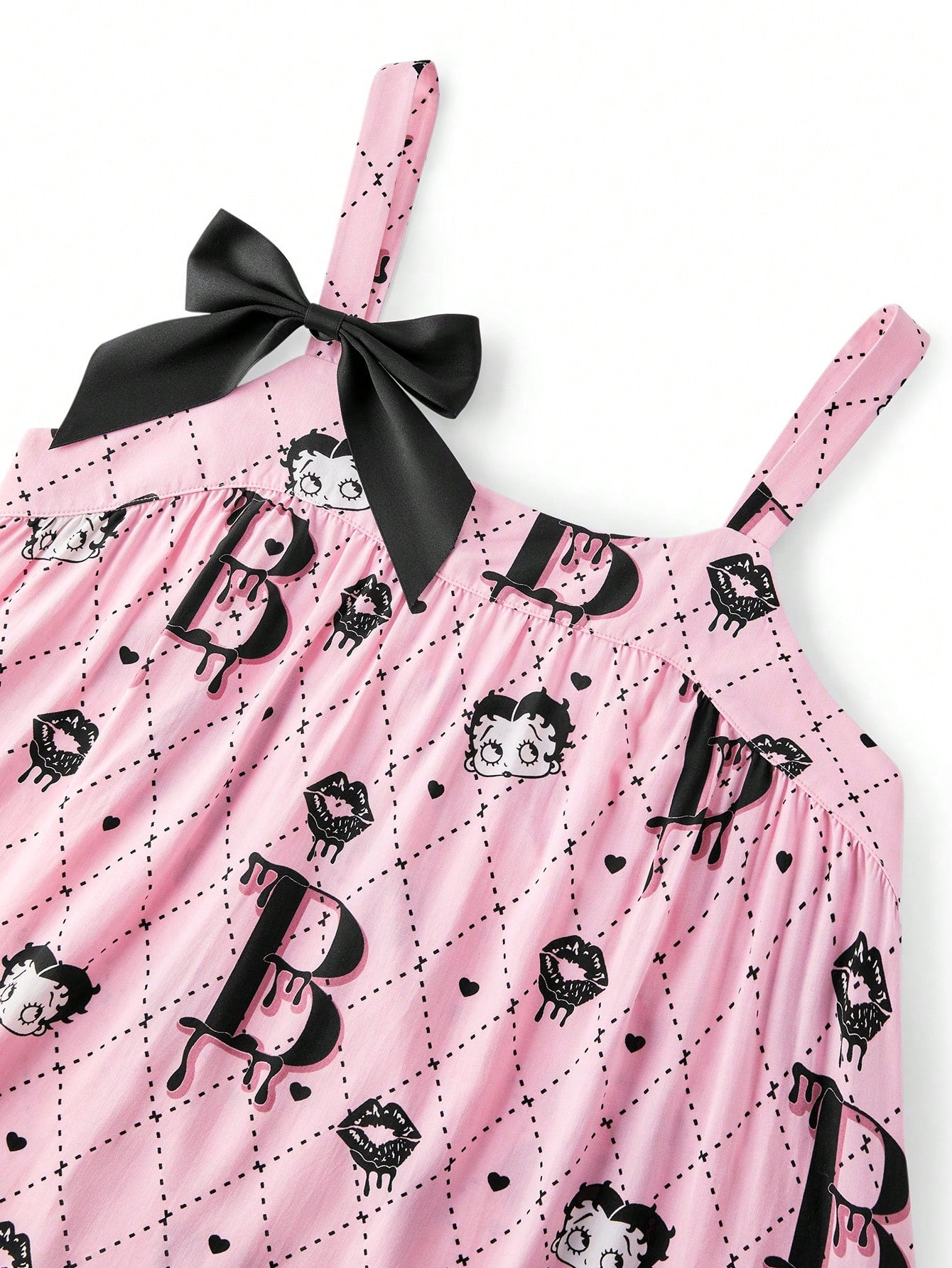 BETTY BOOP X LUVLETTE Camisón de tirantes con lazo y estampado básico rosa de x LUVLETTE para mujeres, pijama, camisón, lencería, ropa interior y ropa de dormir nupcial