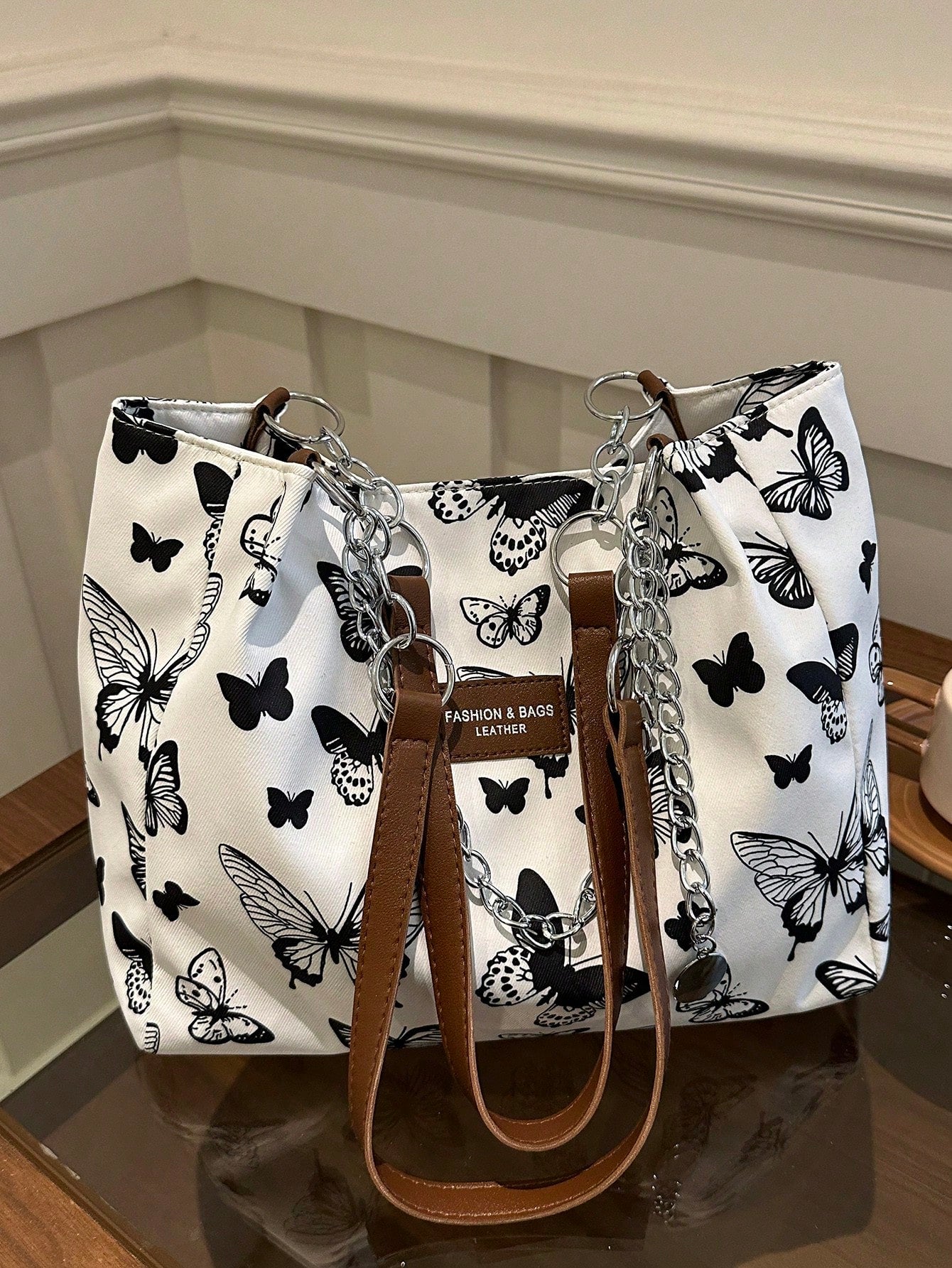 Bolso de hombro con estampado de rayas de moda - Bolso de gran capacidad para mujeres - Bolso de tote con cremallera para uso diario - Bolso de tote con cadena de metal minimalista para adolescentes, mujeres, estudiantes