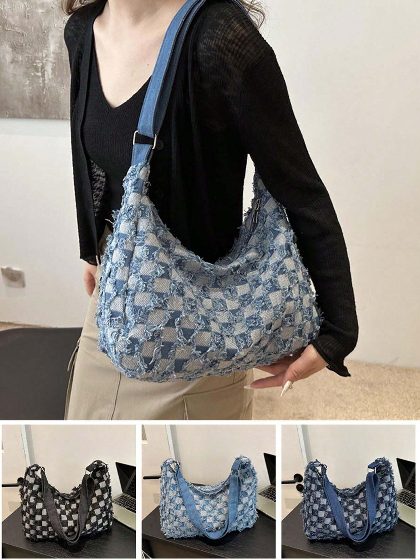 Bolso de lona de mezclilla, bolso de gran capacidad elegante para ir y venir, bolso bandolera, organizador de viaje para la decoración del hogar en otoño