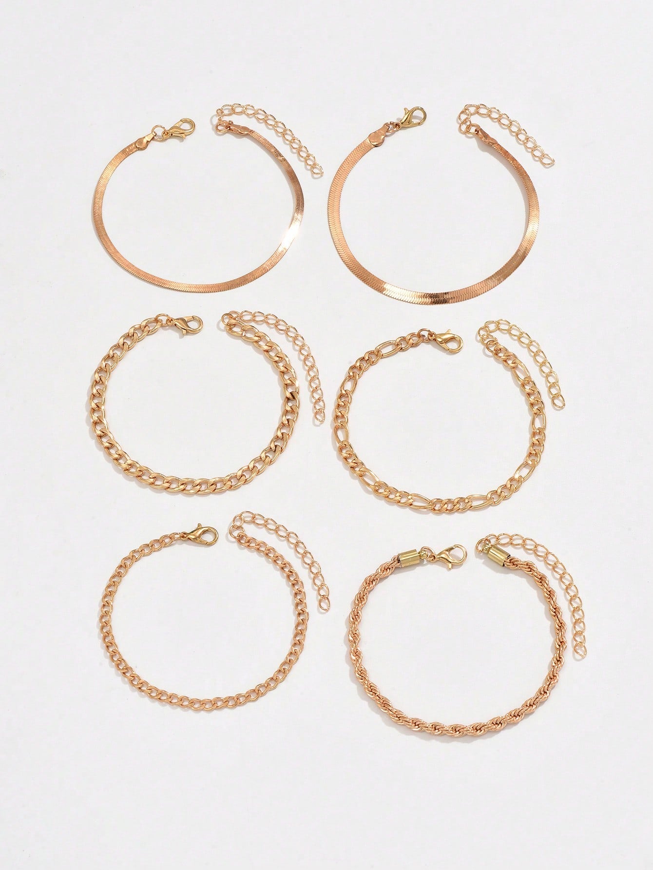 Conjunto de 6 brazaletes de cadena de serpiente metálica y cadena retorcida de moda sencillos para mujer