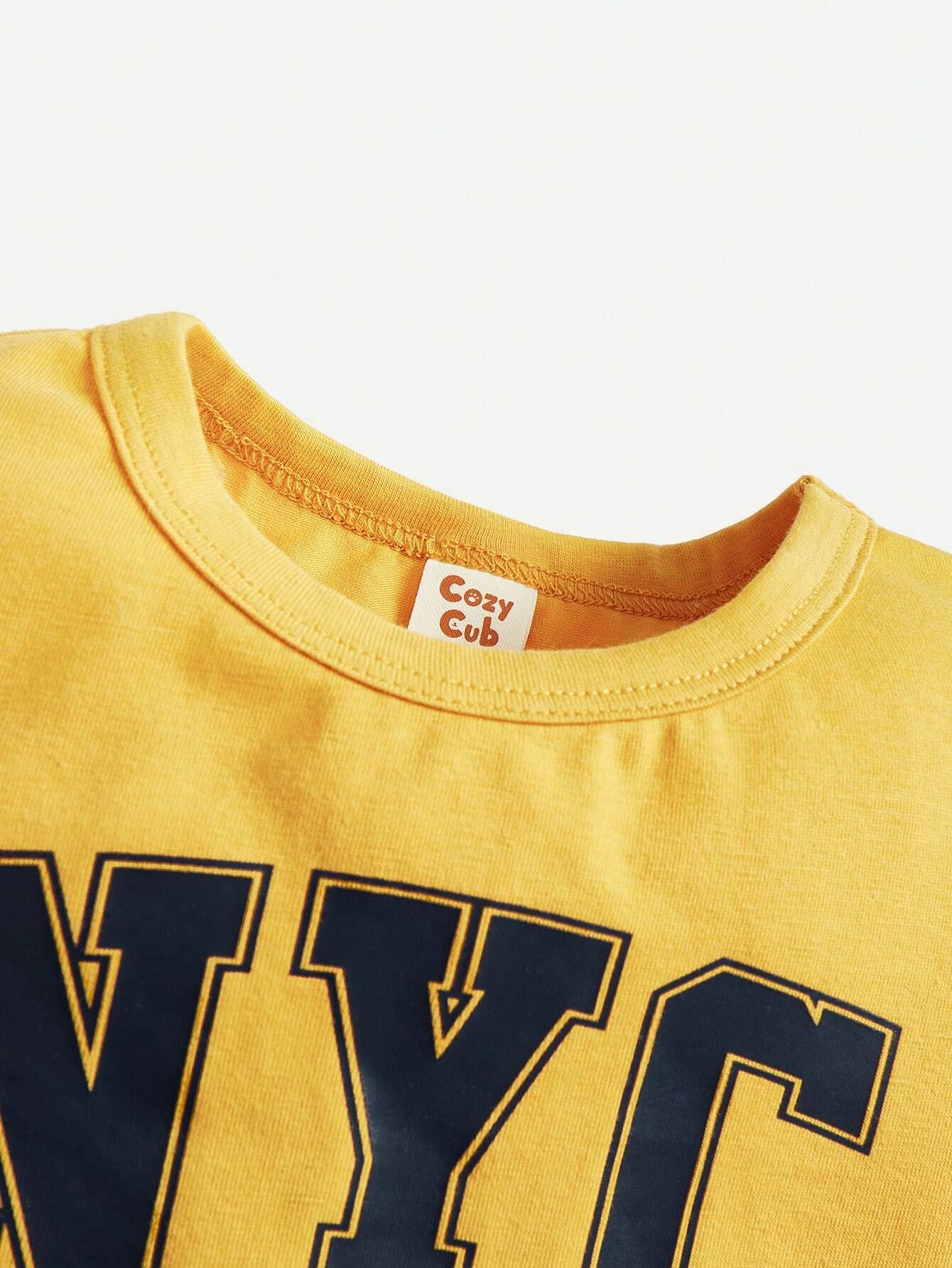 Cozy Pixies 2 Piezas Camiseta De Manga Corta Para Niños Pequeños Con Estampado De Letras, Cuello Redondo