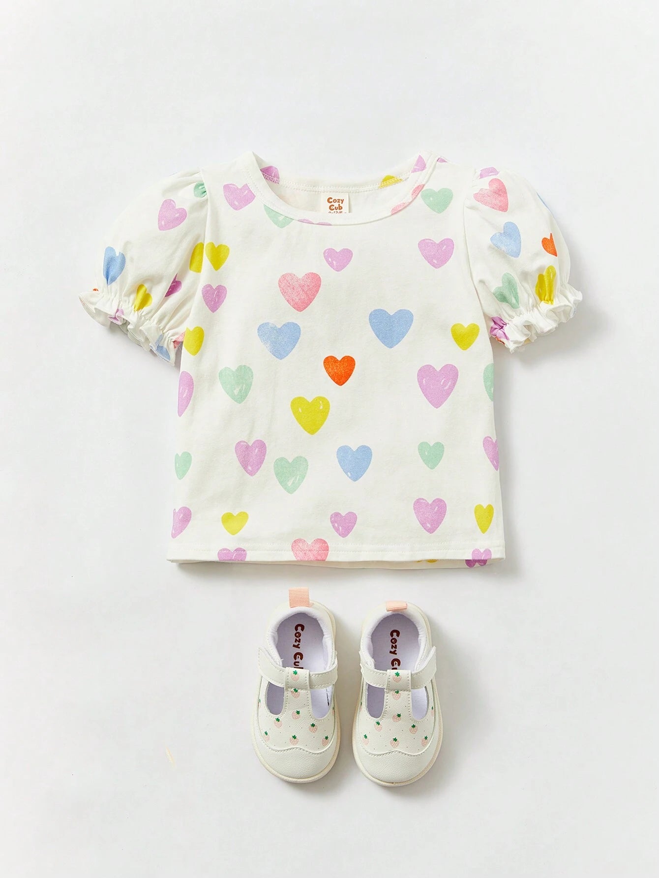 Cozy Pixies Camiseta De Manga Abullonada Con Estampado De Corazones Para Bebé Niña
