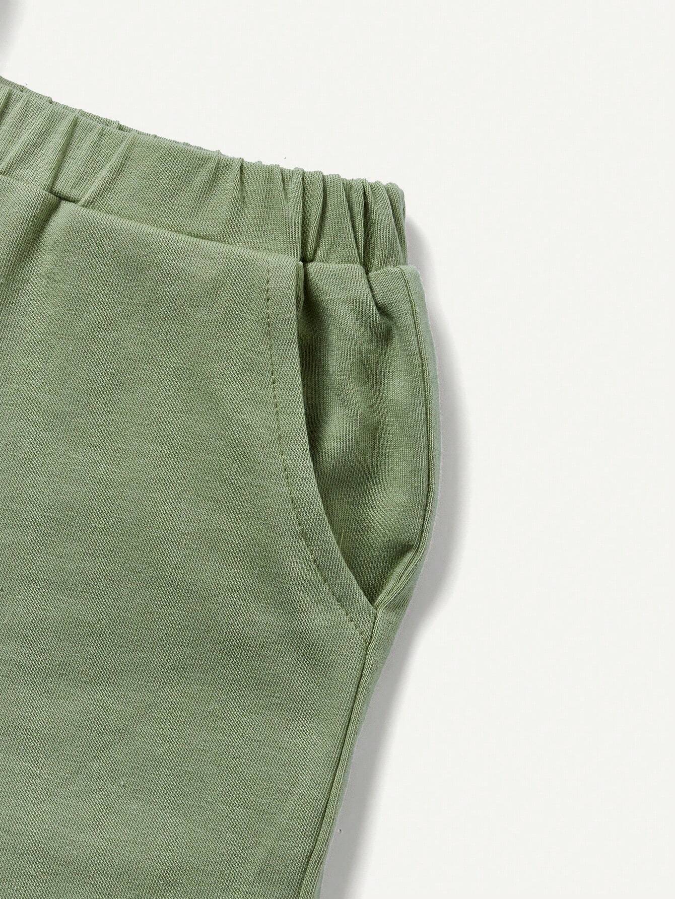 Cozy Pixies Conjunto De 2 Piezas Para Bebé: Camiseta De Cuello Redondo Con Patrón De Cocodrilo Dibujos Animados Y Pantalones Cortos Sólidos