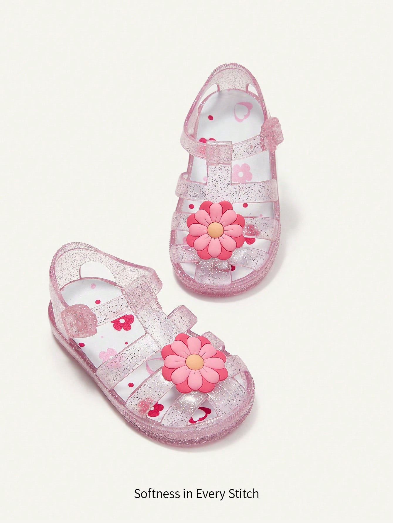 Cozy Pixies Sandalias De Playa Jelly De Verano De Flores De Cristal De Estilo Princesa Para Bebés Lindos, Zapatos De Gelatina De Moda Para Todos Los Atuendos