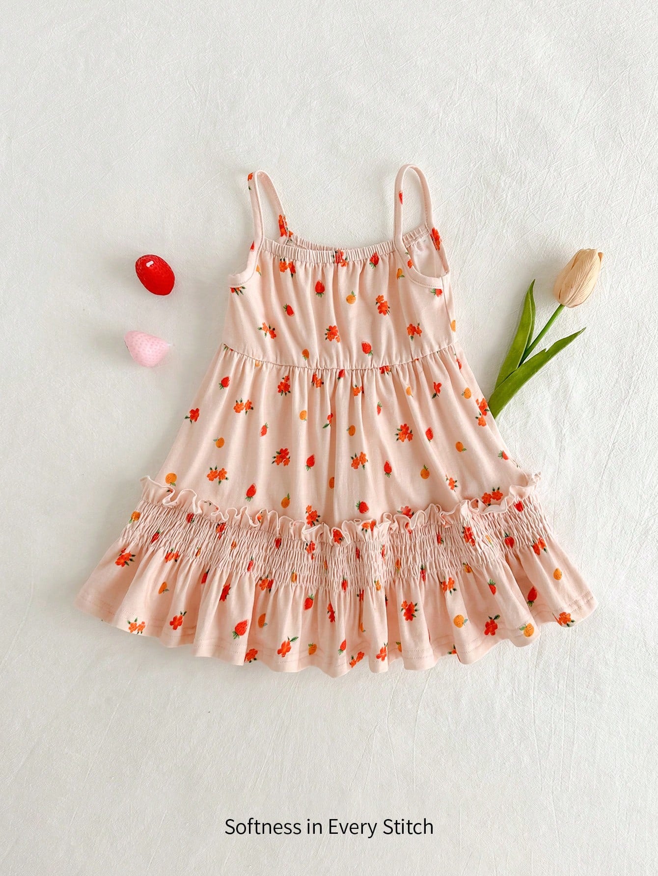 Cozy Pixies Vestido de niña bebé con estampado floral y cintura de tirantes