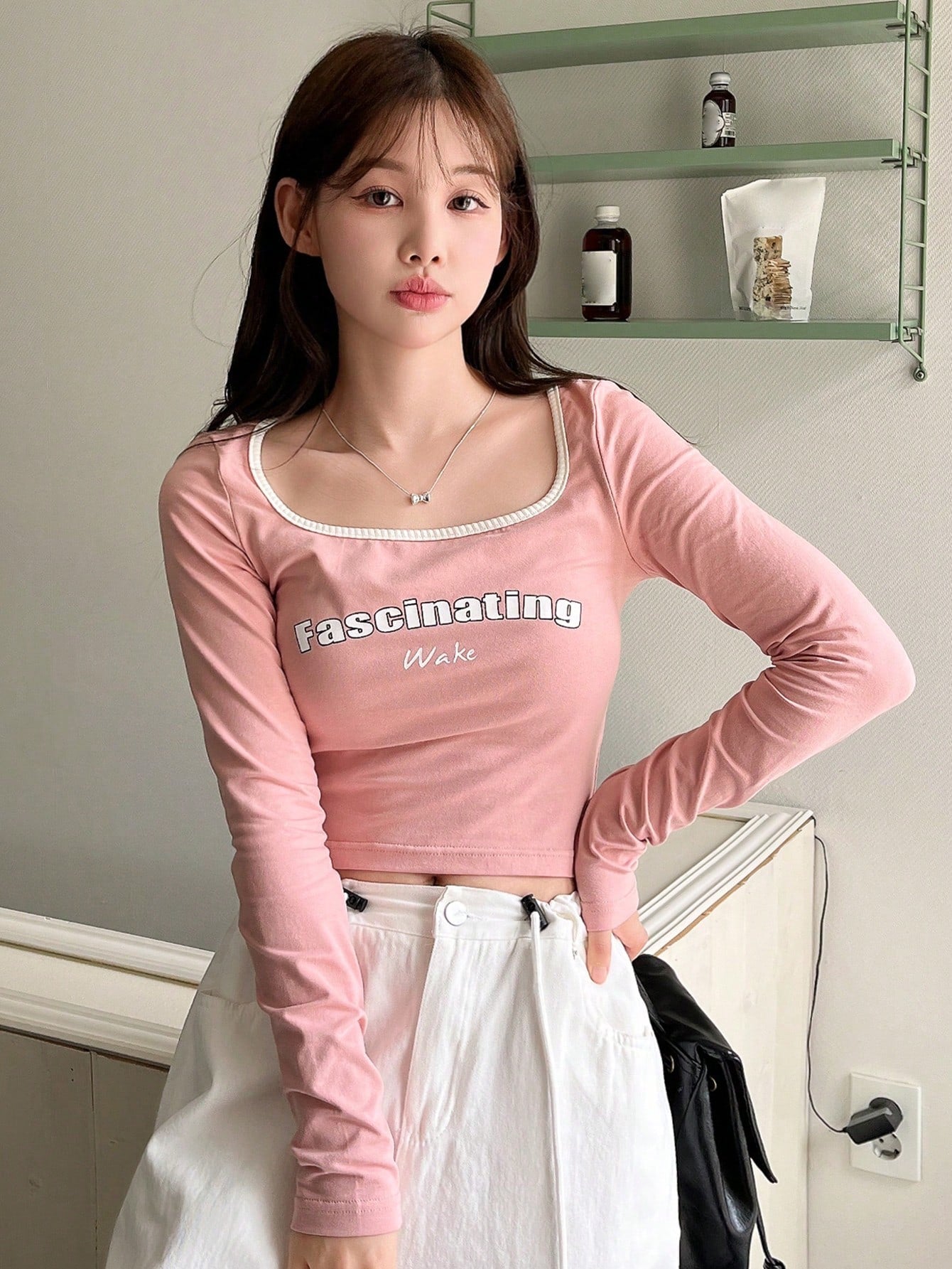 DAZY Camiseta corta de mujer con estampado de letras, para primavera y otoño, de uso casual
