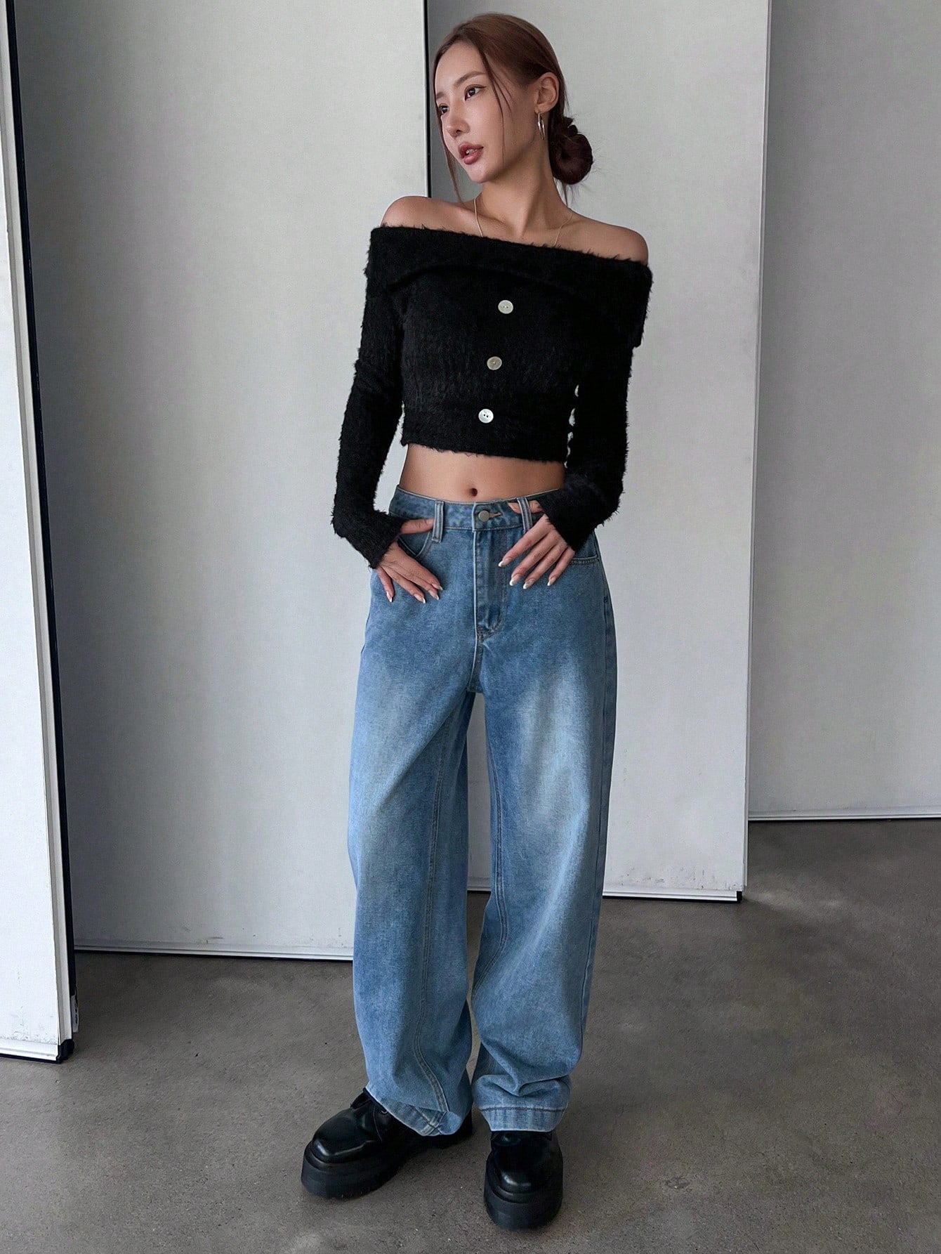 DAZY Camiseta térmica de felpa con hombros descubiertos para mujer, blusa de manga larga para otoño